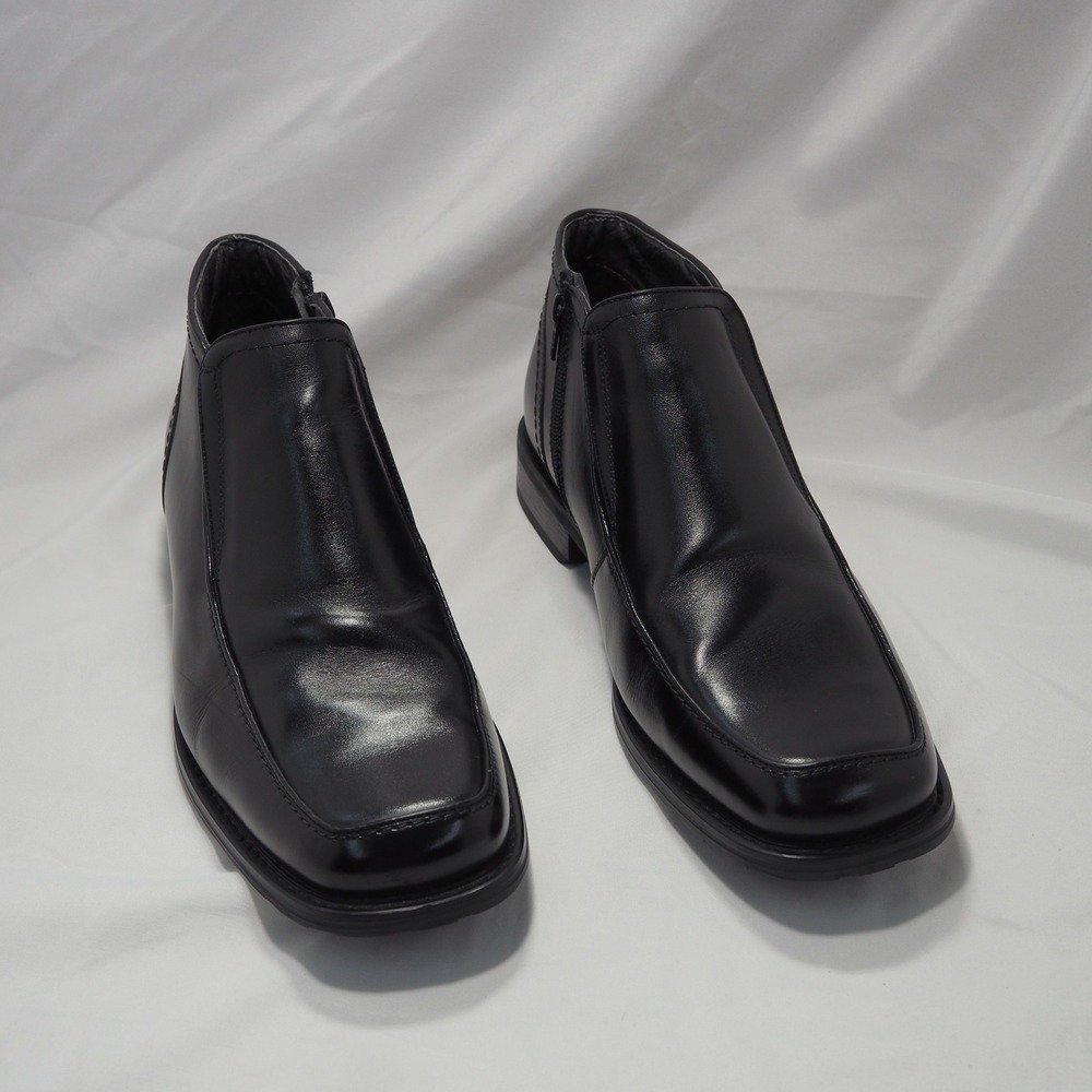 Florsheim Boots Men 13 Black Leather Square Moc Toe Side Zip Dress Ankle Chelsea